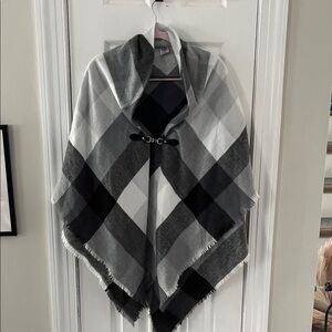 Plaid Poncho with Toggle Closure